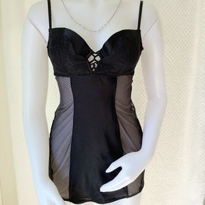 VS•Black Slip with Sheer Sides and Lace Decoration